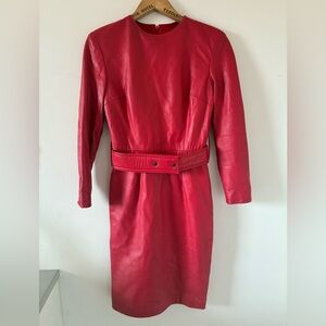 Vintage 80s Red Long Sleeve 100% Leather Dress **AS IS ** - Size 5